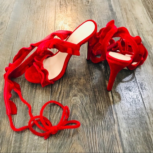 Red Stilettos with wrap around ankle - Picture 5 of 7